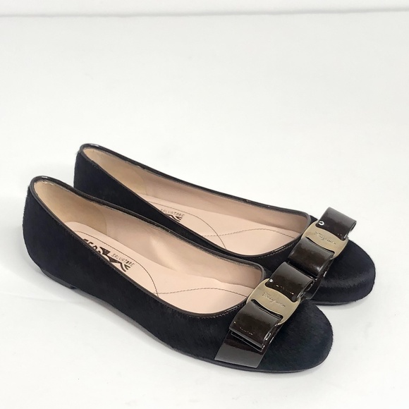 Salvatore Ferragamo Brown Calf Hair Bow Front Flat - Picture 9 of 10